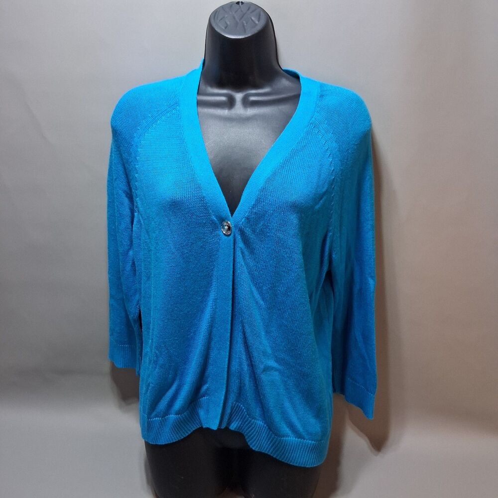 Chaps Classics Cardigan Sweater Womens XL Teal Blue Cotton Rayon Blend V-Neck